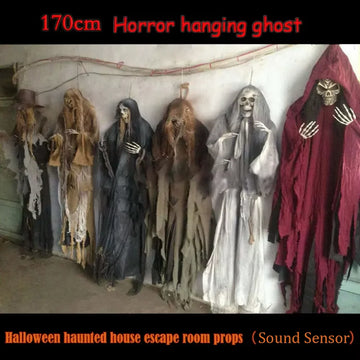 Halloween Horror Props, Ghost, Hanging Skull, Sound Sensor, Haunted House, Escape Room