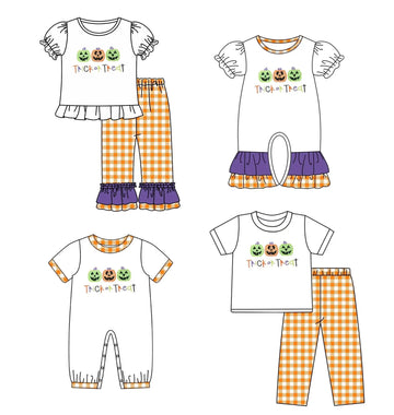 Halloween Costumes for Toddlers Summer Boys Girls Matching White Top Orange Plaid Pants Spooky Pumpkin Print Outfit