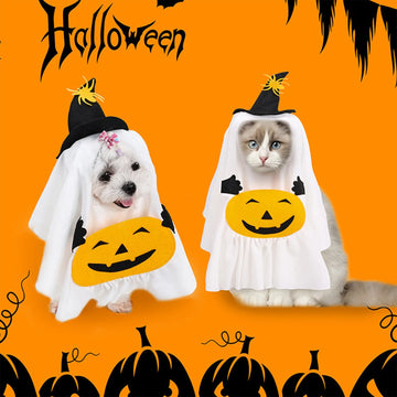 Adorable Ghost Pumpkin Pet Costume Halloween Theme Party Pet Cute Dress-Up Photo Props Decoration Soft Fabric Design Pet Clothes