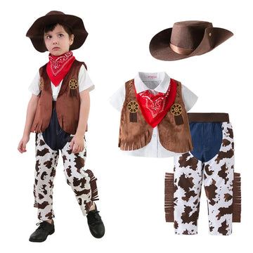 Halloween Boys Western Cowboy Costume Role Play Cartoon Toddler Jumpsuit Clothes Christmas Birthday Event Dress Up Party Stage