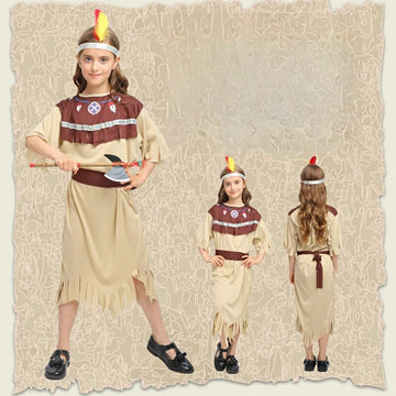 Halloween Costumes Children Boys Girls Gray-white Indian Clothes Indigenous Costumes Masquerade Performance Costumes