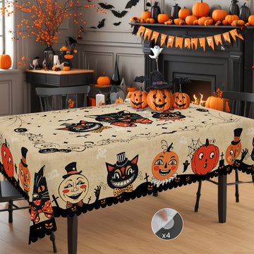 1 Halloween Themed Tablecloth, Retro Farmhouse Style, Funny Pumpkin, Black Cat Pattern Design, Suitable for Holiday Parties, Camping Picnic, Garden Birthday Parties, Kitchen Accessories, Restaurant Terrace, Tablecloths for In