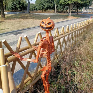 Halloween Pumpkin Skull Human Skeleton 15/35 Inch Stayable Posable Skeletons Skeleton Figurine for Haunted House Party Decor