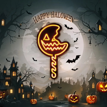 Trick 'r Treat Lollipop LED Neon Sign- Halloween Pumpkin Decor Wall Light USB-Powered for Party/Bedroom/Kids Room Gift for Kids