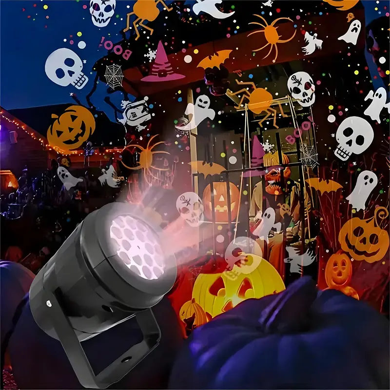 Halloween LED Projector Light – Ghost & Pumpkin Patterns, Perfect for Indoor/Outdoor Halloween Party Decoration and Ambient Room Lighting.