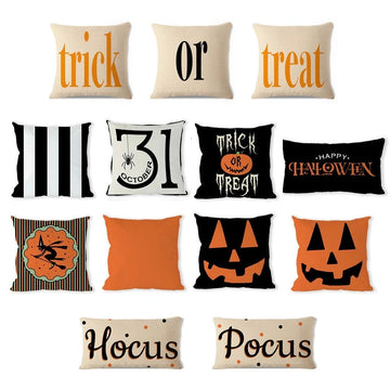 Halloween Pumpkin Witch Trick or Treat Pillowcase Decoration Linen Pillow Hug Pillowcase Halloween Home Decoration