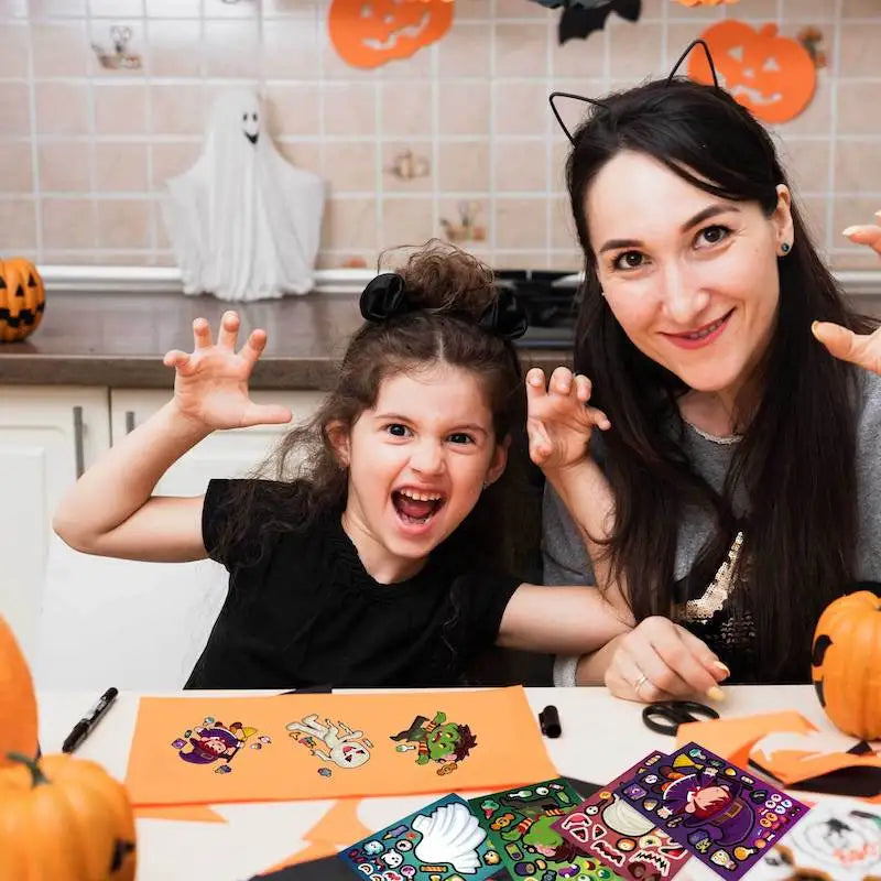 Halloween Party Games Stickers for Kids Make A Pumpkin/Skeleton/Ghost/Witch/Zombie/Mummy Face Stickers Children Party Gifts Toys