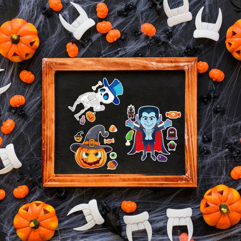 Halloween Party Games Stickers for Kids Make A Pumpkin/Skeleton/Ghost/Witch/Zombie/Mummy Face Stickers Children Party Gifts Toys