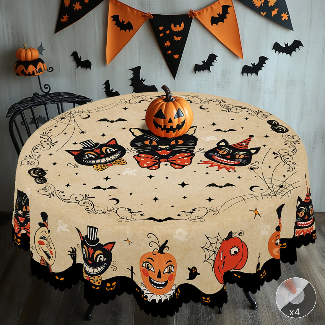 1 Halloween Themed Tablecloth, Retro Farmhouse Style, Funny Pumpkin, Black Cat Pattern Design, Suitable for Holiday Parties, Camping Picnic, Garden Birthday Parties, Kitchen Accessories, Restaurant Terrace, Tablecloths for In