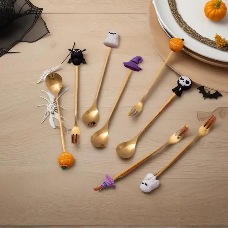 Halloween Tableware Stainless Steel Coffee Spoon Halloween Dessert Spoon Fruit Fork Theme Party Tableware Set