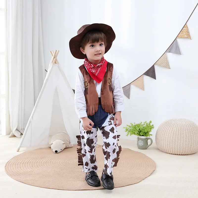 Halloween Boys Western Cowboy Costume Role Play Cartoon Toddler Jumpsuit Clothes Christmas Birthday Event Dress Up Party Stage