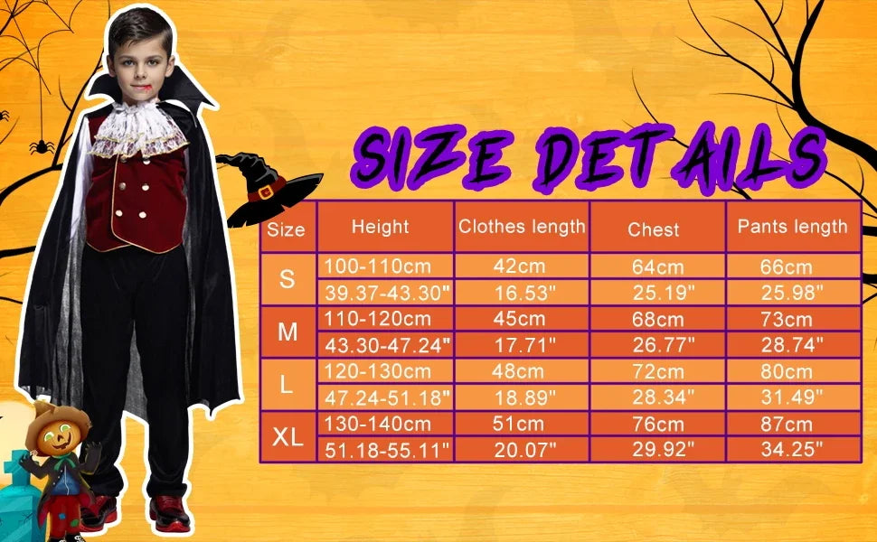 Boys Halloween Vampire Cosplay Costume for Kids Carnival Party Dress up Outfit Children Role Play Costumes