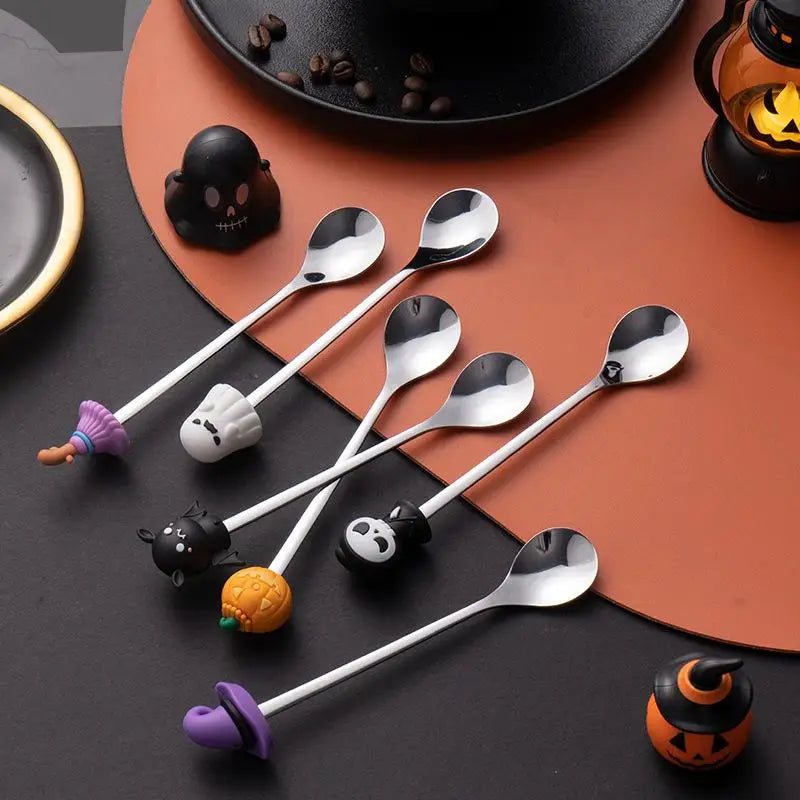 Halloween Tableware Stainless Steel Coffee Spoon Halloween Dessert Spoon Fruit Fork Theme Party Tableware Set