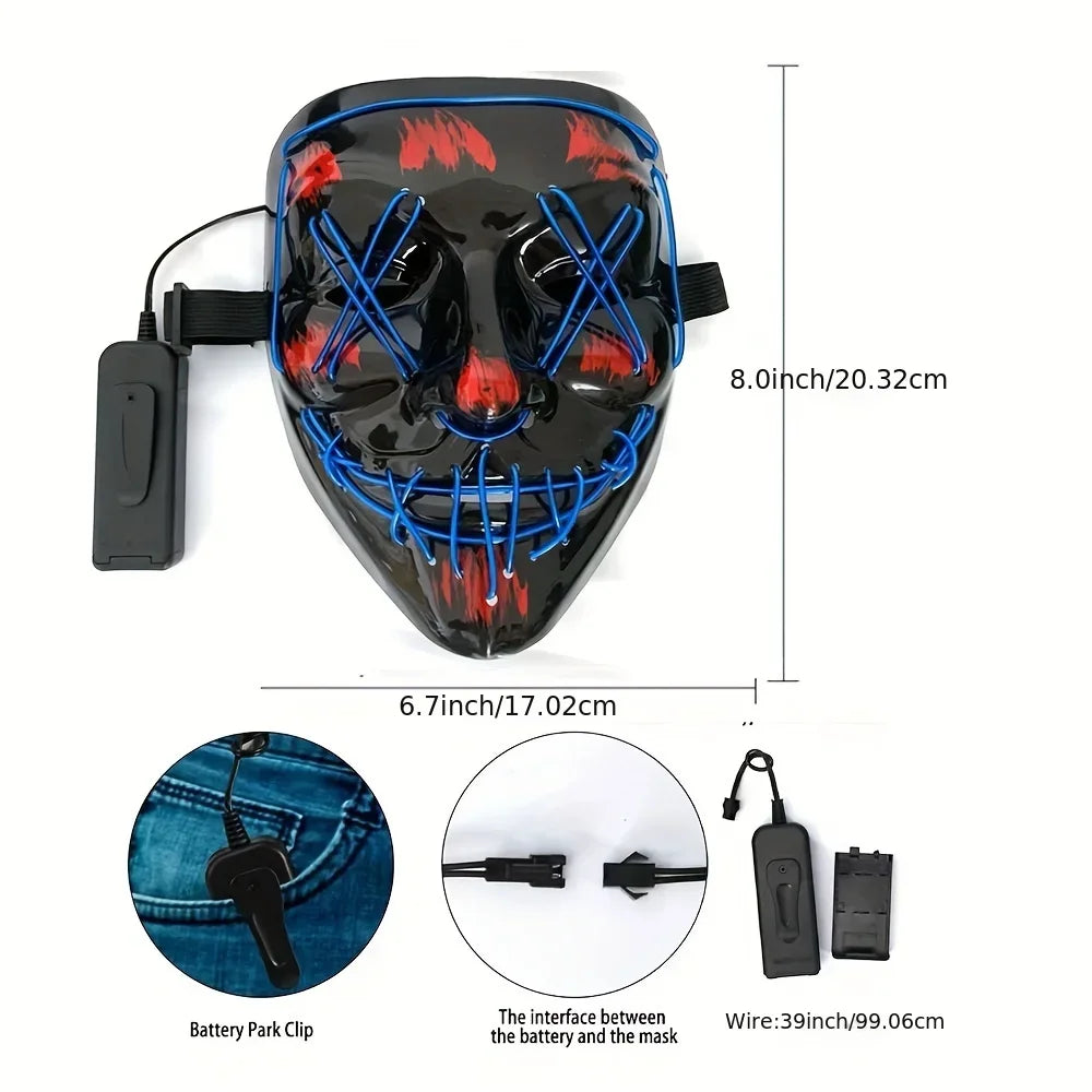 Halloween Masks of Terror Led Face Light Mask Scary Scream Bright Mask for Carnival Halloween Costumes for Men Glow in The Dark