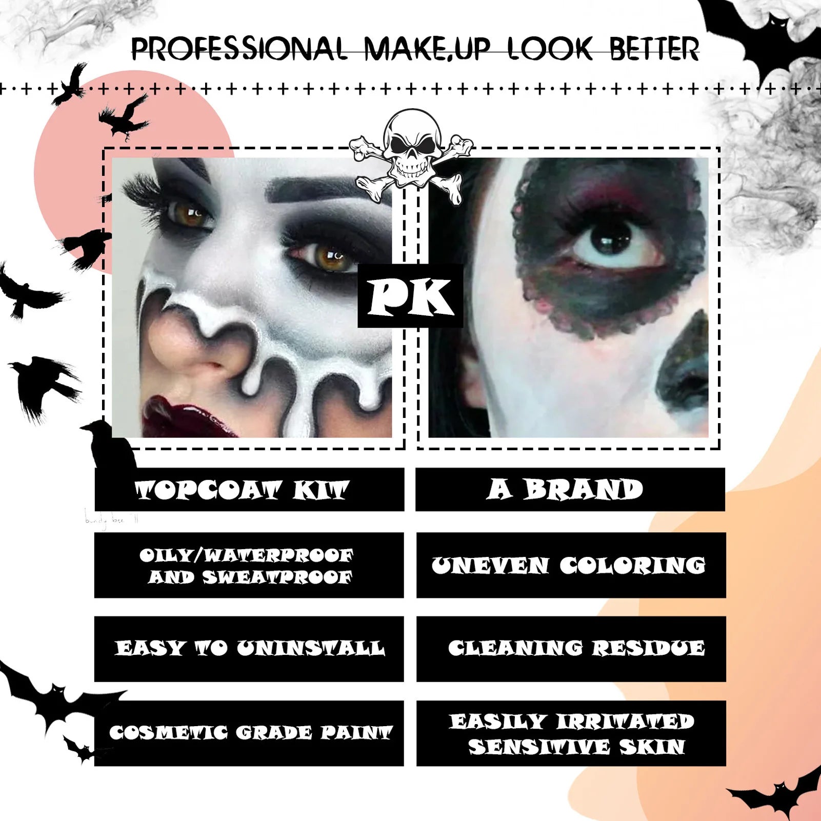 2PCS Halloween Face Painting Kit Highly Pigmented Face Body brus Paint Black and White for DIY Cosplay Theme Parties Body Makeup