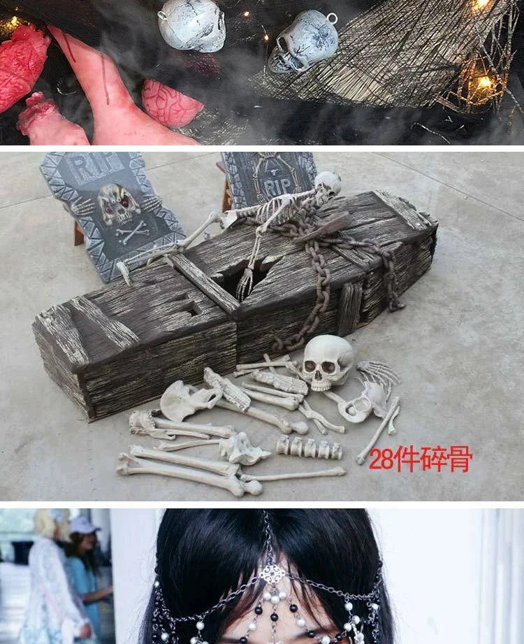 Halloween Skeleton Bones Simulation Plastic White Bone Decoration Set For Haunted House Graveyard Scene Escape Room Party Props