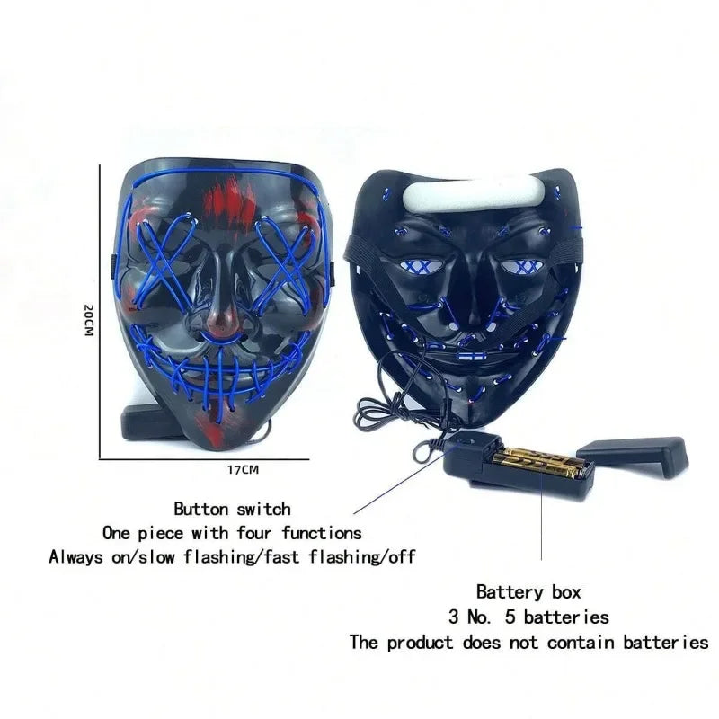 Halloween Masks of Terror Led Face Light Mask Scary Scream Bright Mask for Carnival Halloween Costumes for Men Glow in The Dark