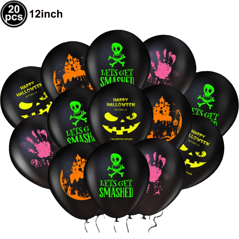 18pcs 12inch Halloween Latex Balloons for Happy Halloween Birthday Party Decoration Orange Black Pumpkin Skull Party Balloons