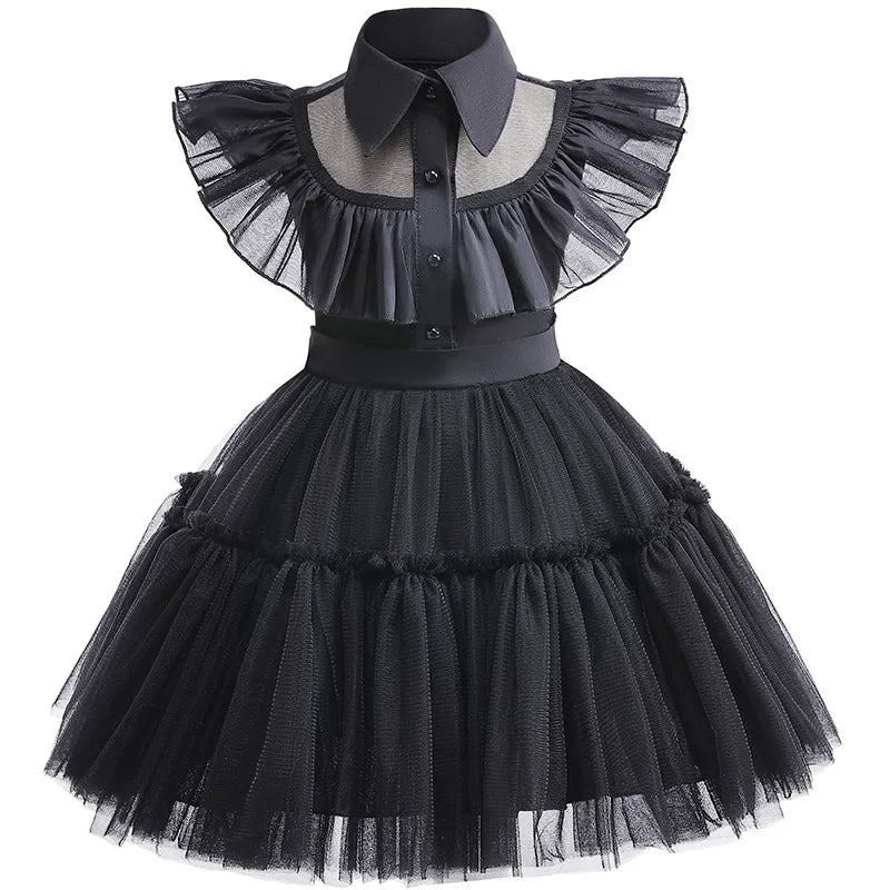 Halloween Wednesday Girls Cosplay Costume Hollow Ballet Tutu Party Dance Children Princess Dress Carnival Fashion Black Dress