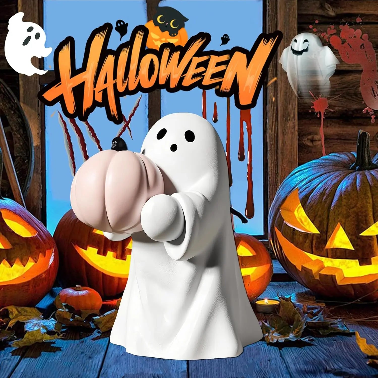 Halloween Cute Ghost Statue Creative  Crafts  Suitable For Party Scene   Home Living Room Bedroom Office Desktop Decoration ﻿
