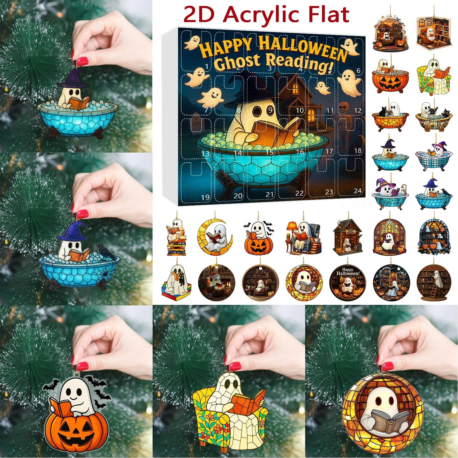 Halloween Ghost Countdown Calendar 2D Hanging Decor Creative Surprise Blind Box Spooky Party Activity Fun Holiday Gift Set