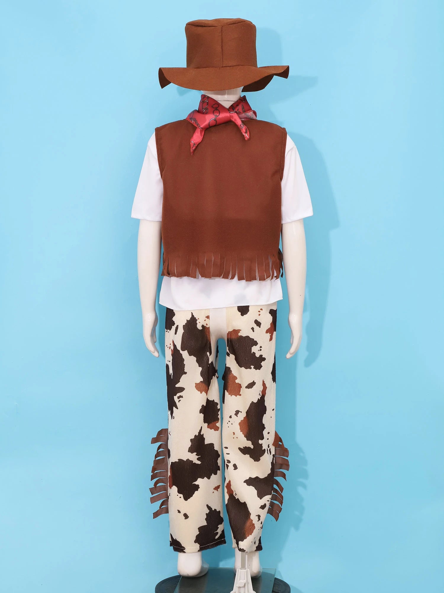 Kids Boys Halloween Western Cowboy Cosplay Costume Short Sleeve T-shirt with Pants Vest Hat Bandana Belt Set for Carnival Party