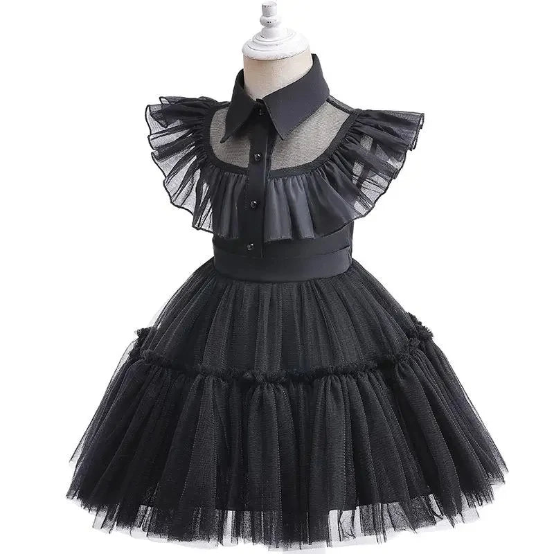 Halloween Wednesday Girls Cosplay Costume Hollow Ballet Tutu Party Dance Children Princess Dress Carnival Fashion Black Dress