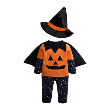 ‌Baby Halloween Costume Set Cute Pumpkin Outfit With Cape Toddler Jack O Lantern Pants Hat And Top For Boys Girls Party