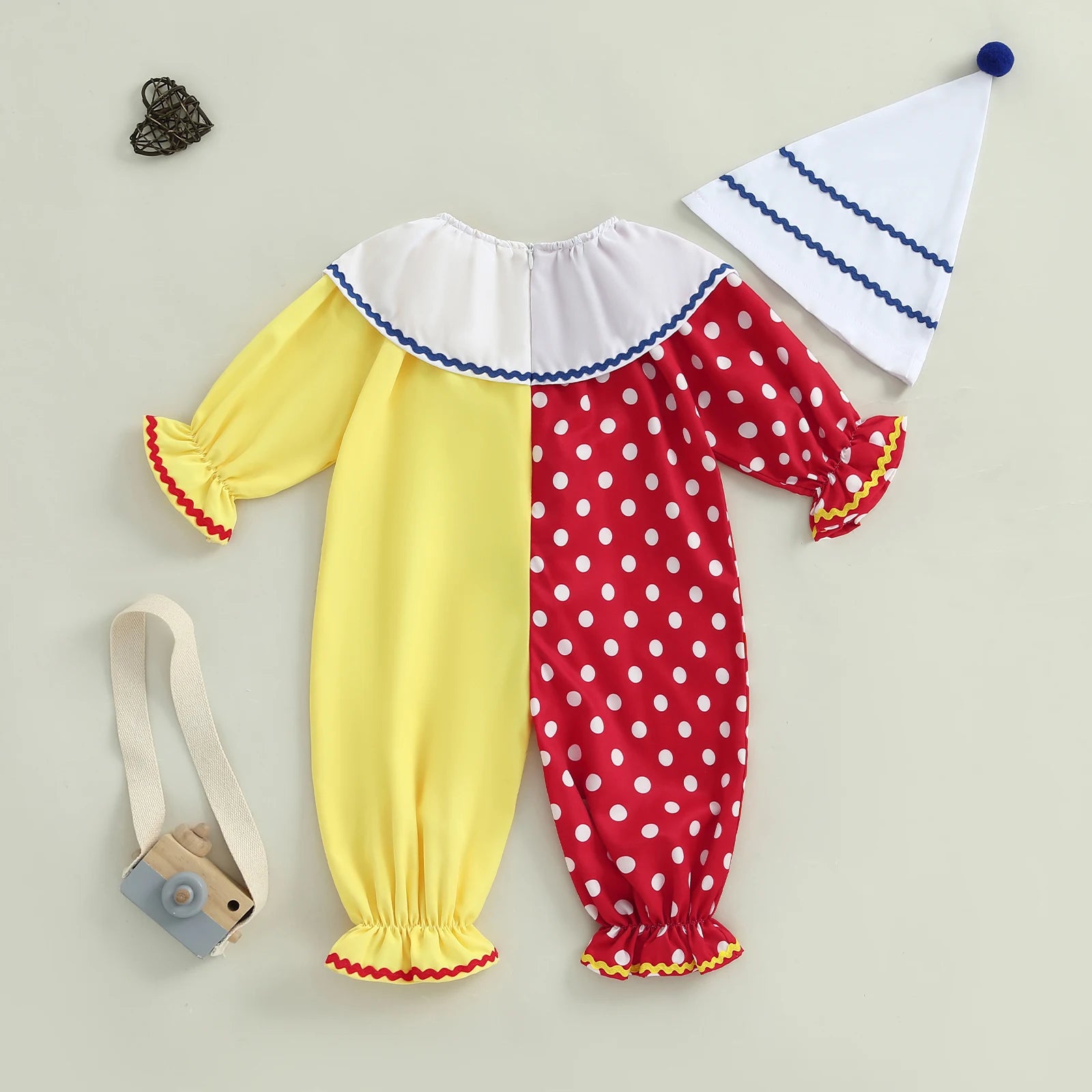Toddler Baby Clown Halloween Costume Contrast Color Long Sleeve Jumpsuit and Hat 2 Pcs Set