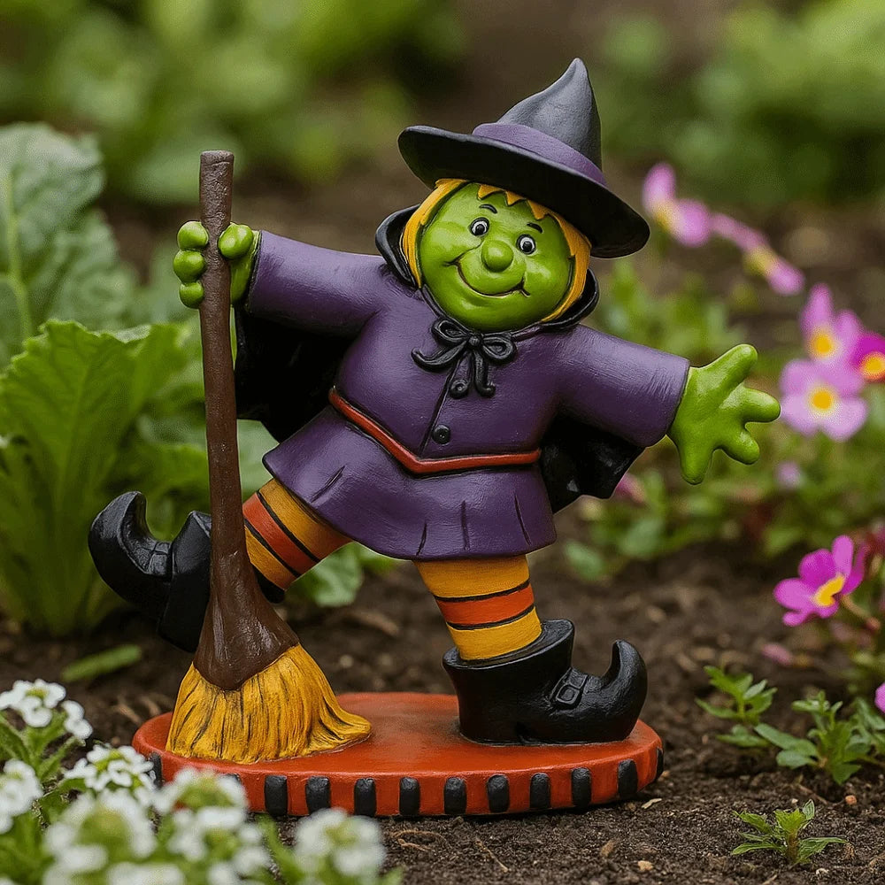 Halloween Themed Halloween Witch Figurine Resin Handicraft Desk Witch Sculpture Collectible Model Halloween Broom Witch Ornament