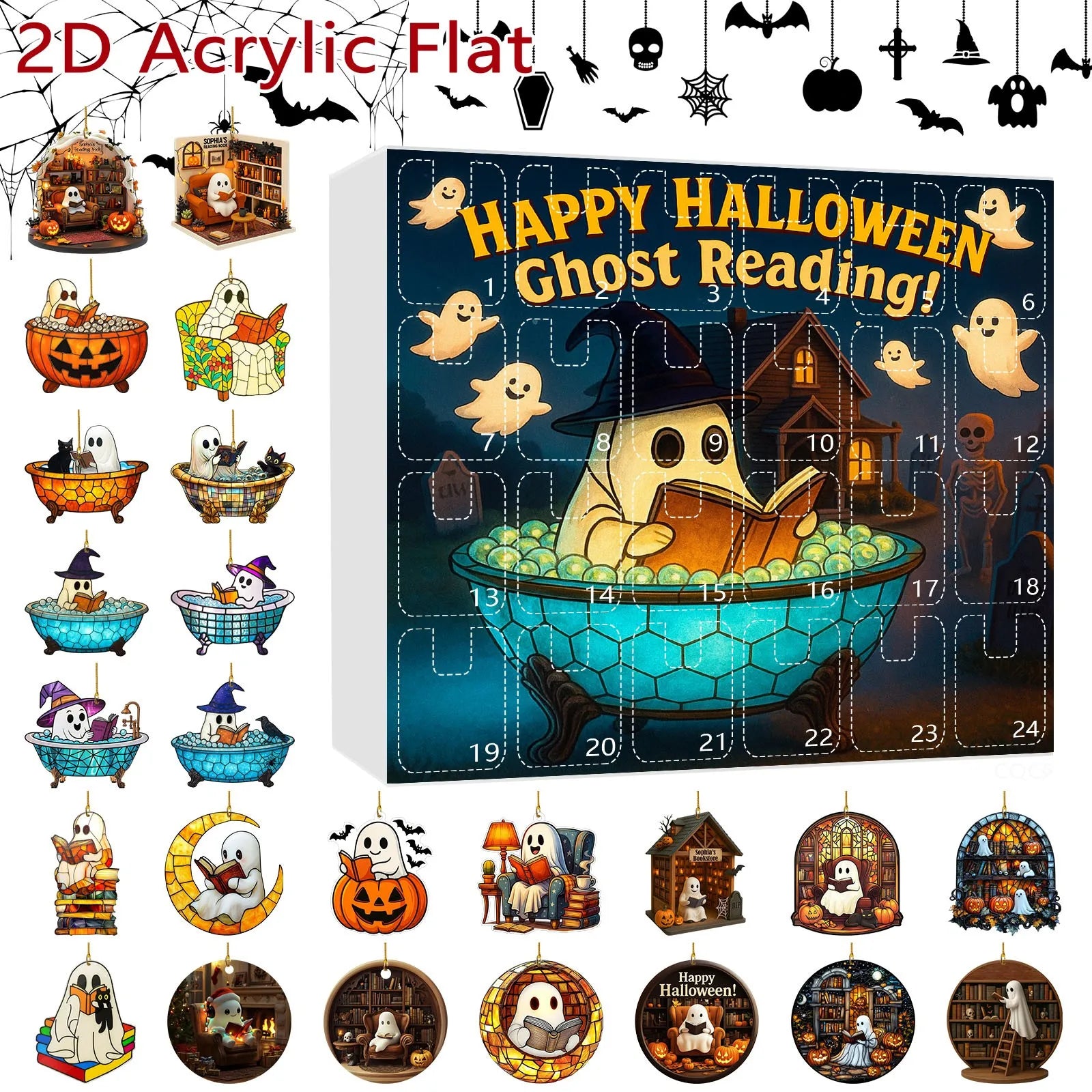 Halloween Ghost Countdown Calendar 2D Hanging Decor Creative Surprise Blind Box Spooky Party Activity Fun Holiday Gift Set