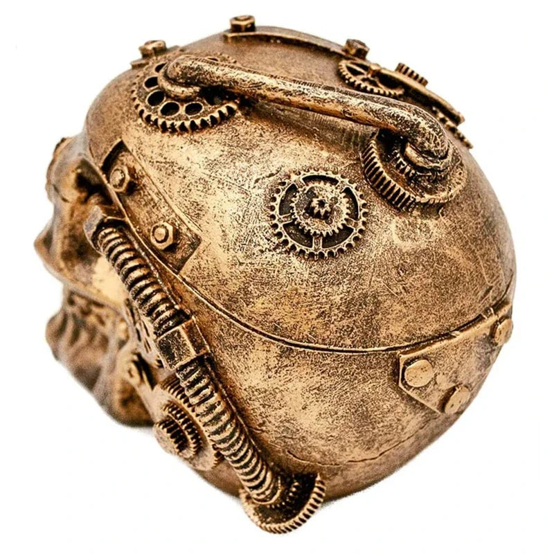 Halloween Steampunk Skull Home Decor - Sci-fi Human Head Skeleton Cranium Figurine Cyborg Protruding Gearwork Statue