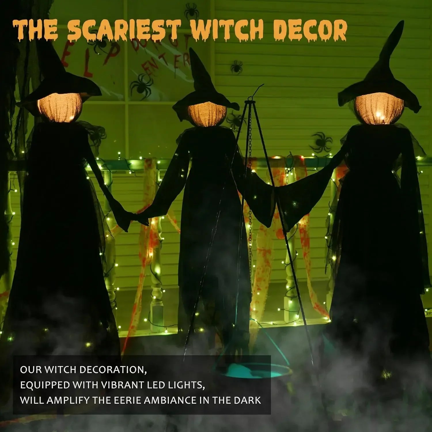 Halloween Colourful Glow Three Hand-Holding Witches Sound-activated hand-holding witch Halloween light up decoration props