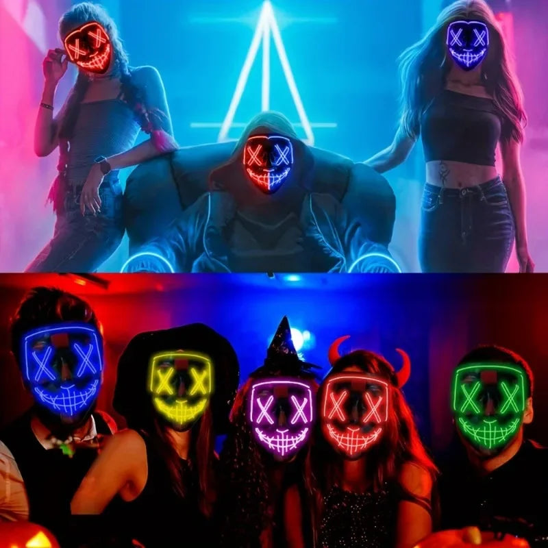 Halloween Masks of Terror Led Face Light Mask Scary Scream Bright Mask for Carnival Halloween Costumes for Men Glow in The Dark