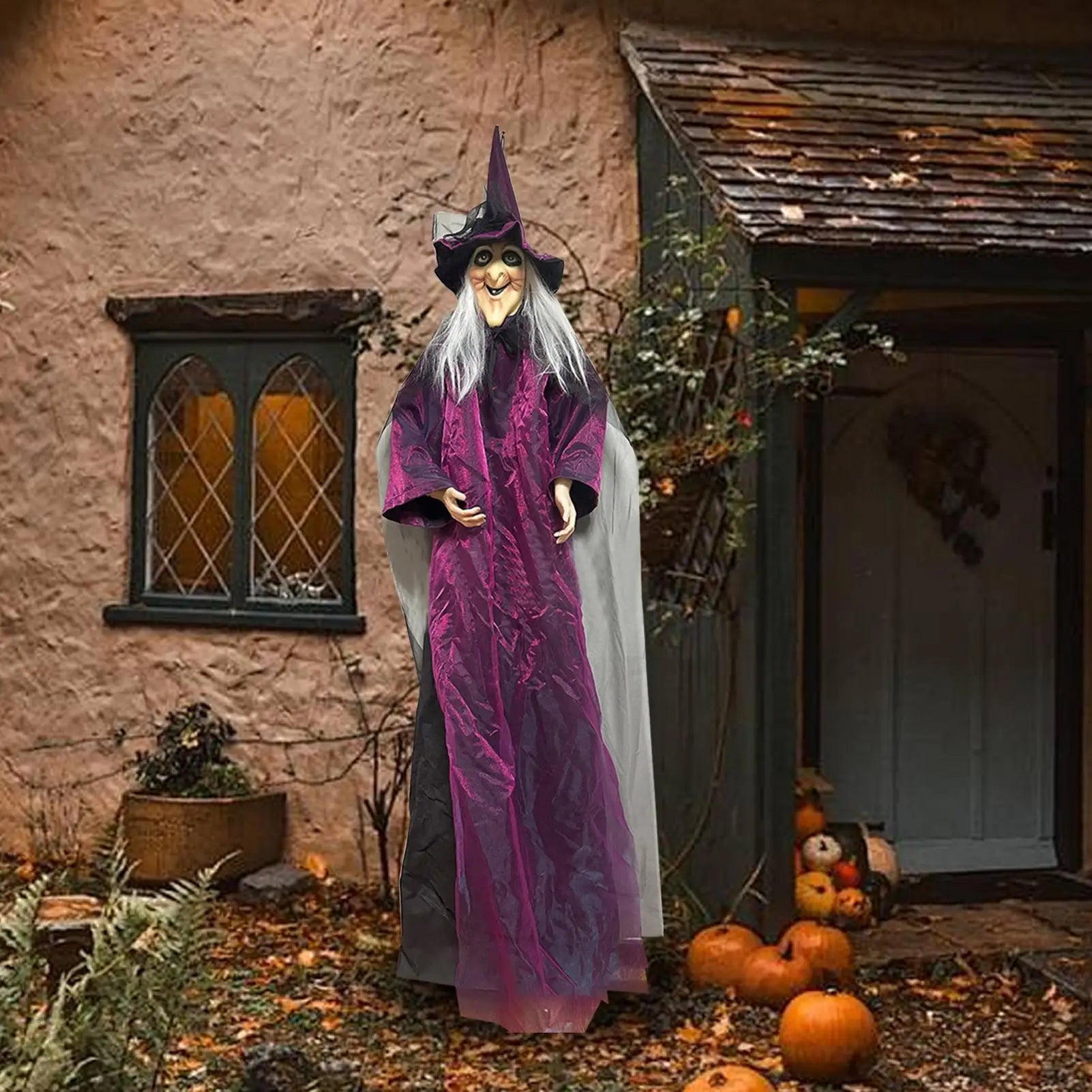 Halloween Sound Activated Light-up Witch Hanging Ghost Scary Props for Haunted House Bar Secret Room Outdoor Yard Garden Party