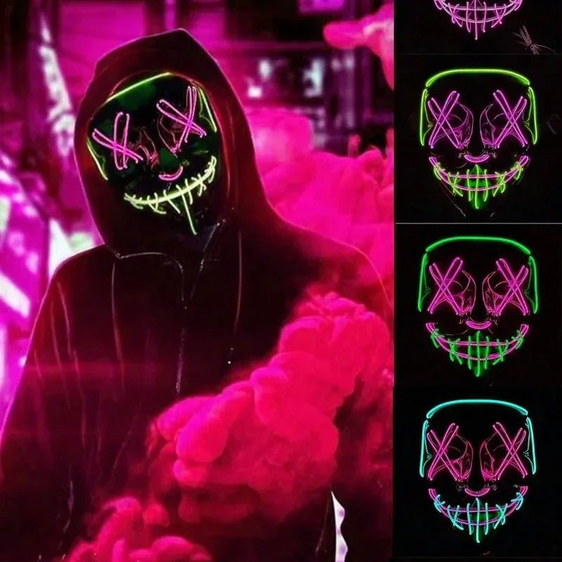 Halloween Masks of Terror Led Face Light Mask Scary Scream Bright Mask for Carnival Halloween Costumes for Men Glow in The Dark