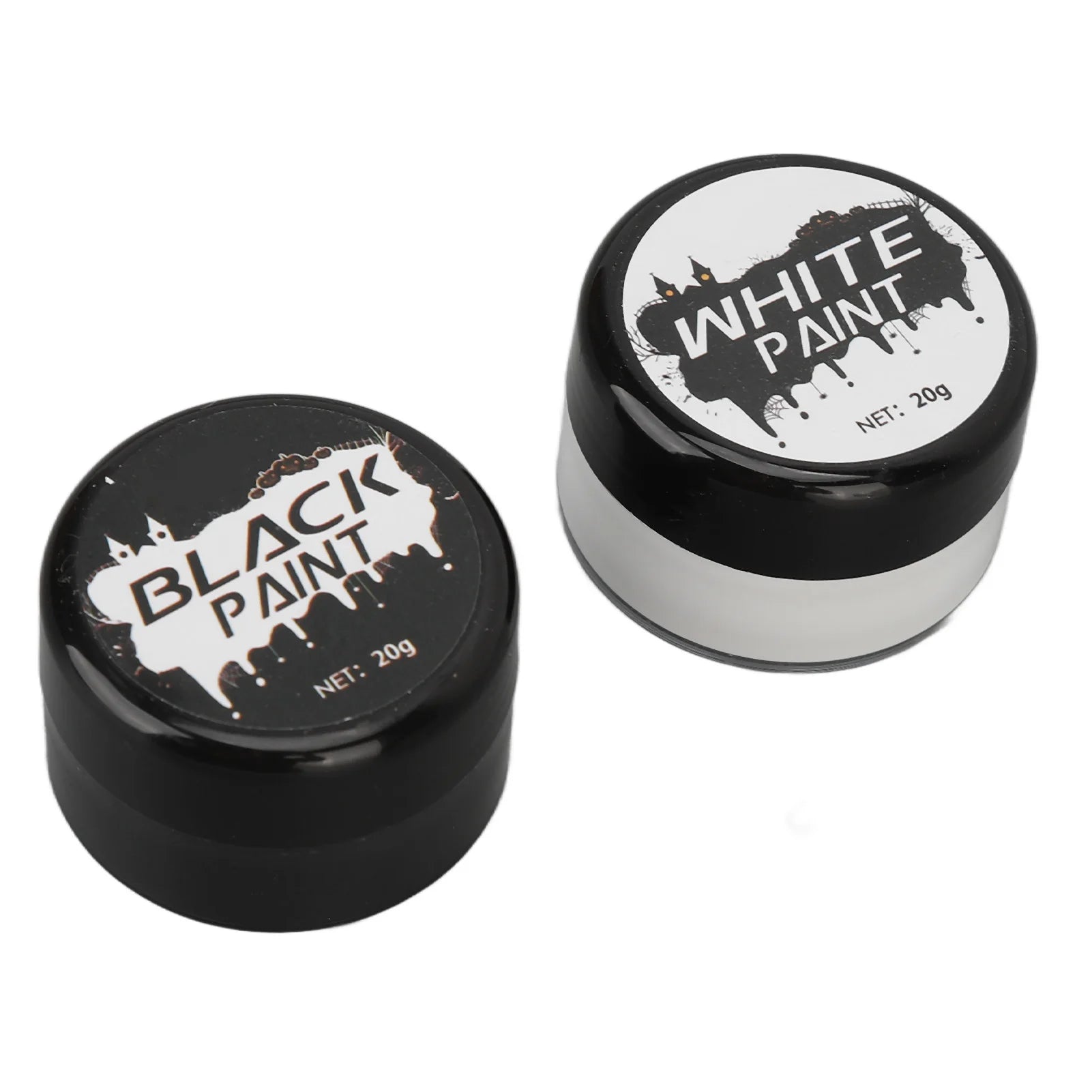 2PCS Halloween Face Painting Kit Highly Pigmented Face Body brus Paint Black and White for DIY Cosplay Theme Parties Body Makeup