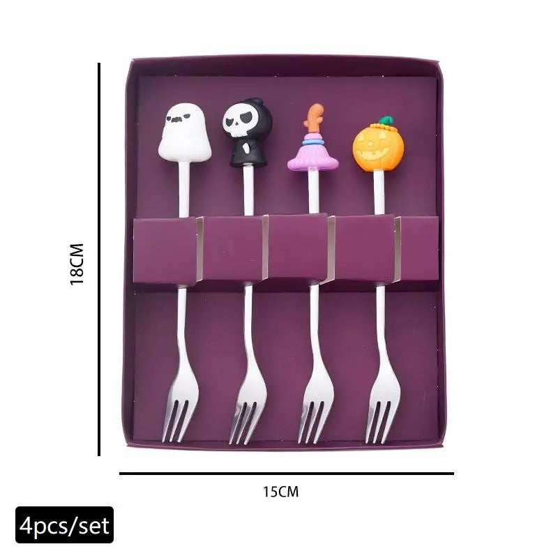 Halloween Tableware Stainless Steel Coffee Spoon Halloween Dessert Spoon Fruit Fork Theme Party Tableware Set