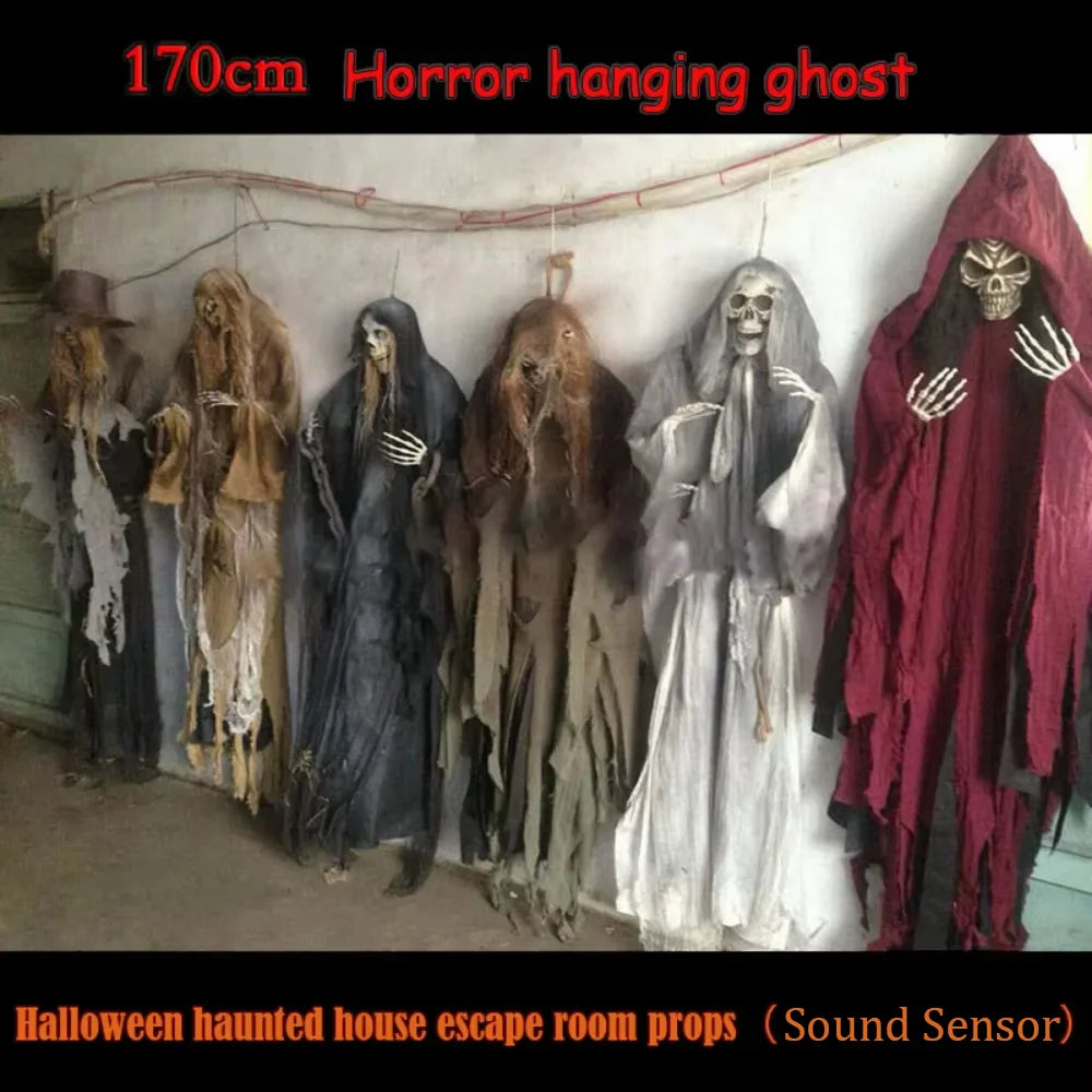 Halloween Horror Props, Ghost, Hanging Skull, Sound Sensor, Haunted House, Escape Room
