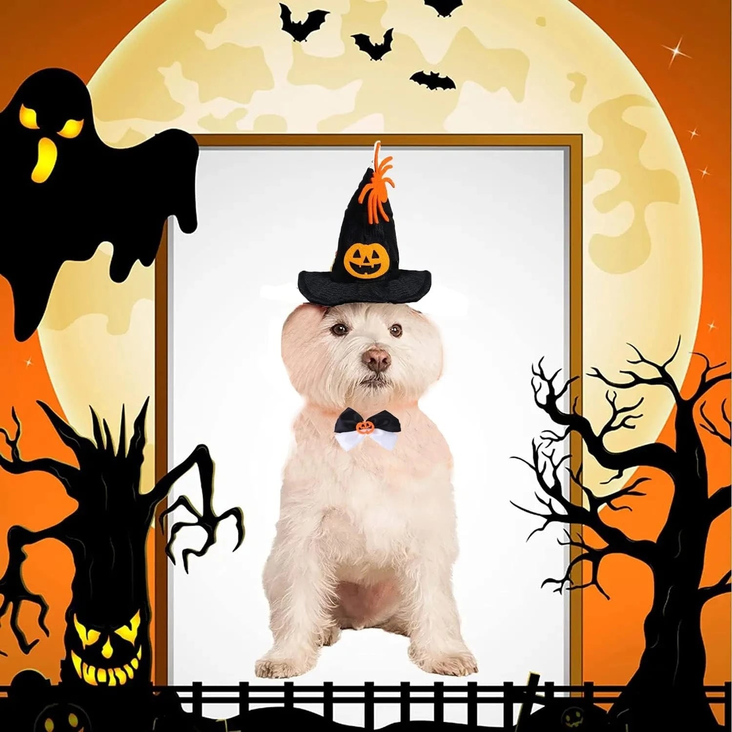 Halloween Pet Costume Set Adjustable Pumpkin Wizard Hat & Tie Pet Cosplay Clothes for Cat Dog Rabbit Hedgehog Chinchilla Ferret