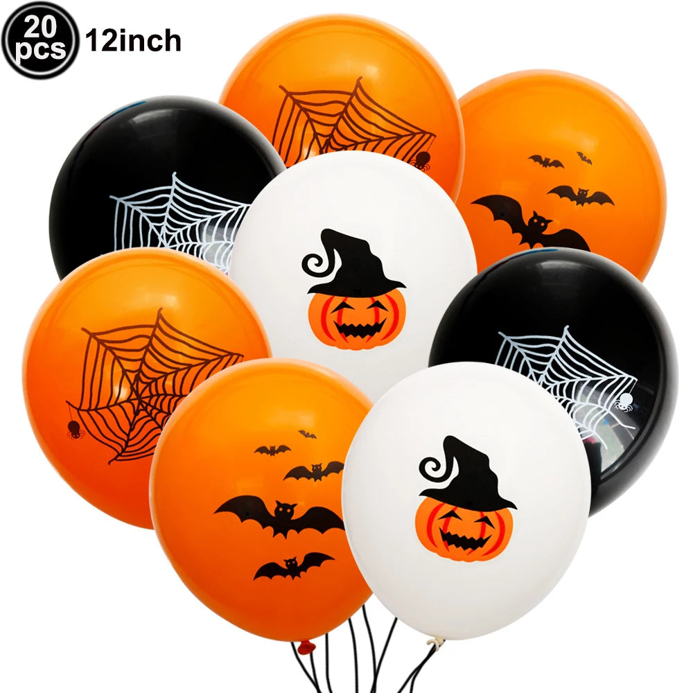 18pcs 12inch Halloween Latex Balloons for Happy Halloween Birthday Party Decoration Orange Black Pumpkin Skull Party Balloons