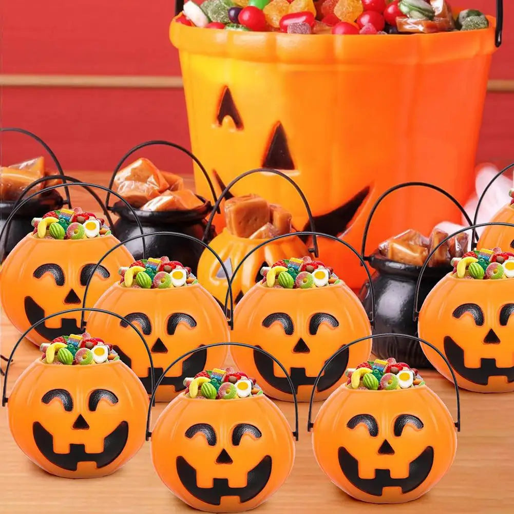 Halloween Pumpkin Treat Pail Portable Jack-O-Lantern Buckets Trick Or Treat Decoration For Kids Halloween Party Favors Room Deco