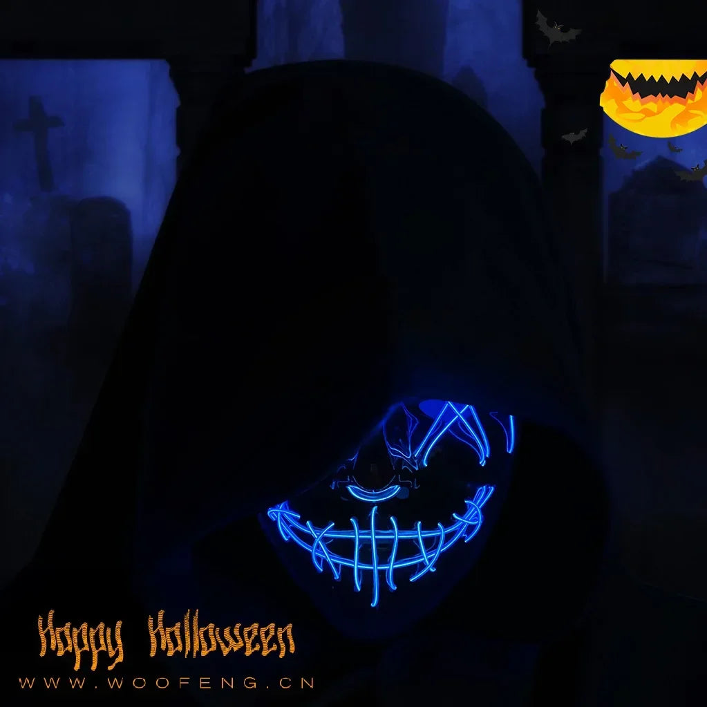 Halloween Masks of Terror Led Face Light Mask Scary Scream Bright Mask for Carnival Halloween Costumes for Men Glow in The Dark