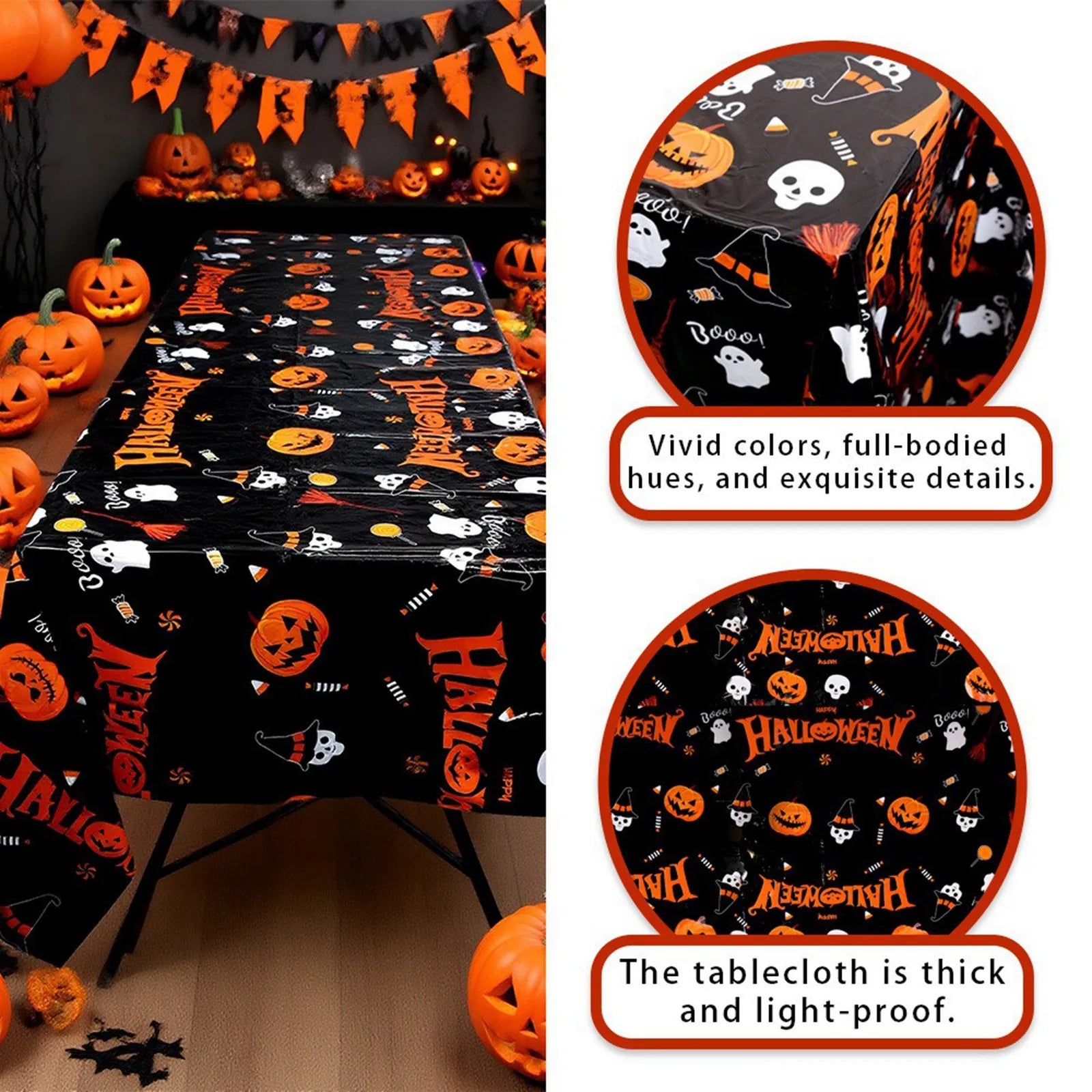 Halloween Portable Decorative Tablecloth Waterproof Table Decor Festival Party Tablecloth Supply Halloween Theme Decor Prop