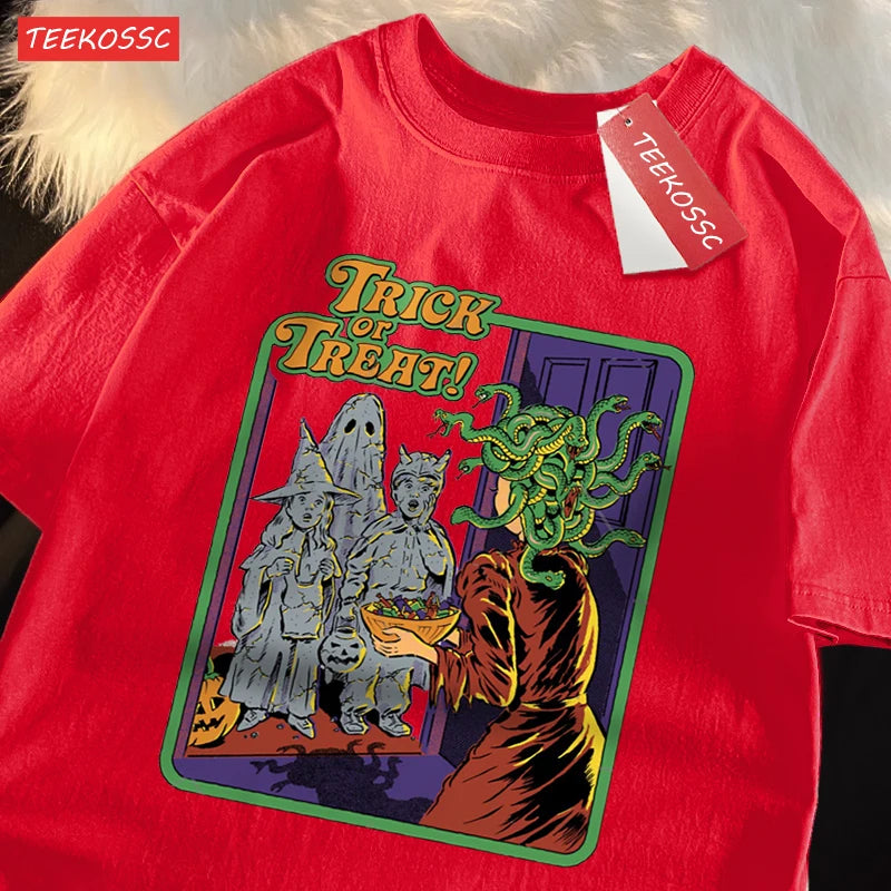 Trick Or Treat Scary Halloween T-Shirts Men Women Fashion Cotton Short Sleeve Summer Oversize T-Shirt Casual Street Streetwear
