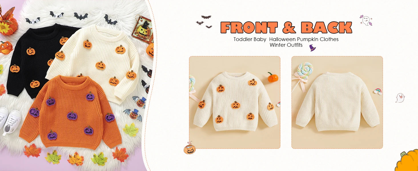 Toddler Baby Boy Girl Halloween Costumes Sweater Pumpkin Warm Pullover Sweatshirt Knitwear Knitted Fall Winter Clothes