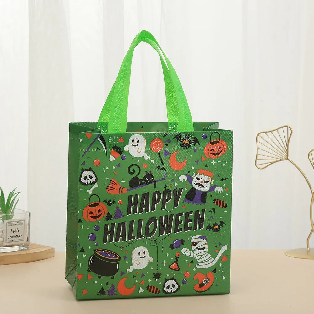 Halloween Trick or Treat Bags Small Tote Bags with Handles Multifunctional Non-Woven Gift Wrapping Bag Halloween Party Supplies