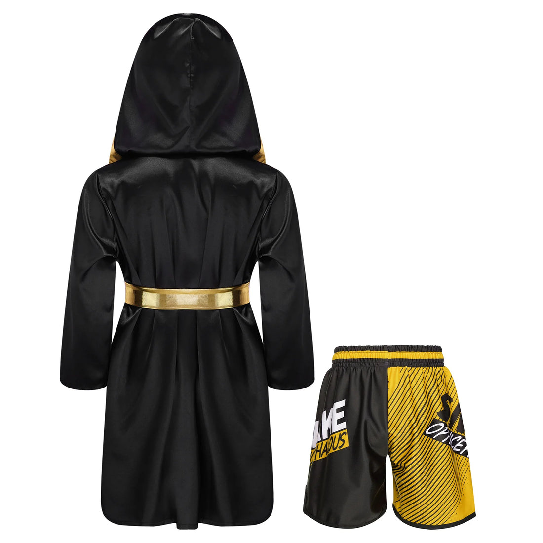 Boys Boxing Robe Outfit Halloween Theme Party Boxer Cosplay Costume Long Sleeve Metallic Satin Hooded Cloak with Belt Shorts