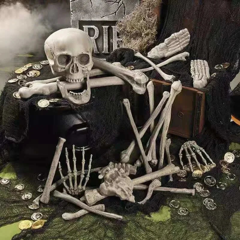Halloween Skeleton Bones Simulation Plastic White Bone Decoration Set For Haunted House Graveyard Scene Escape Room Party Props