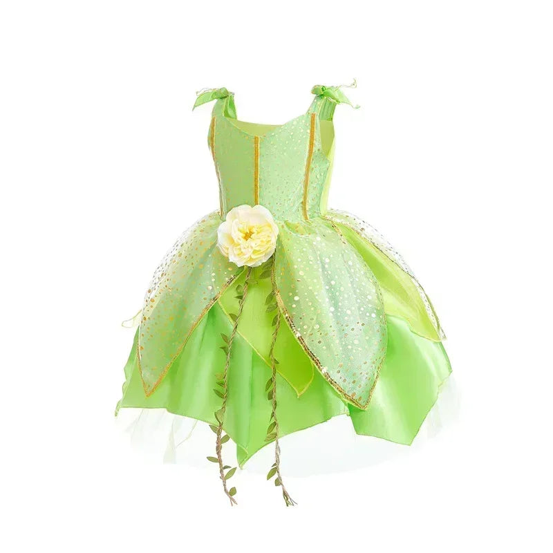 2025 Halloween New Girls Tinker Bell Costume Halloween Costume for Kids Green Tinkerbell Fancy Dress Fairy Princess Cosplay